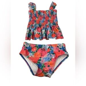 Poppy Kids Co Girls Floral Smocked Two-Piece Swimsuit in size 2T